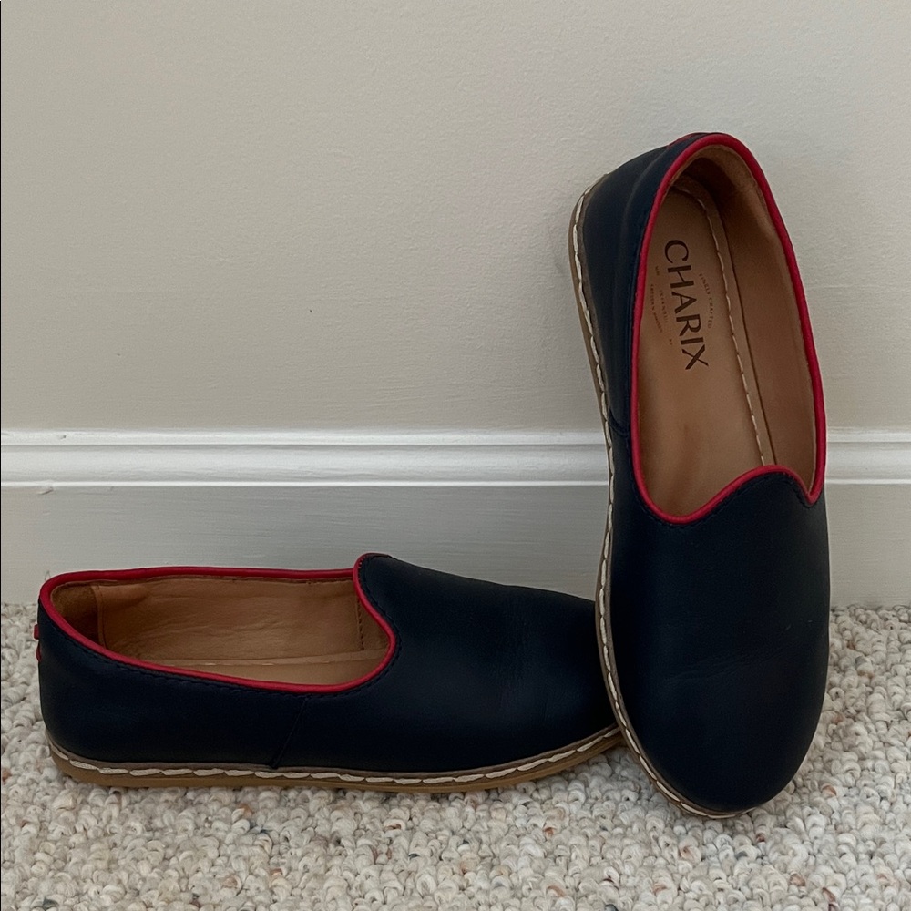 Charix Navy Loafers with Red Trim